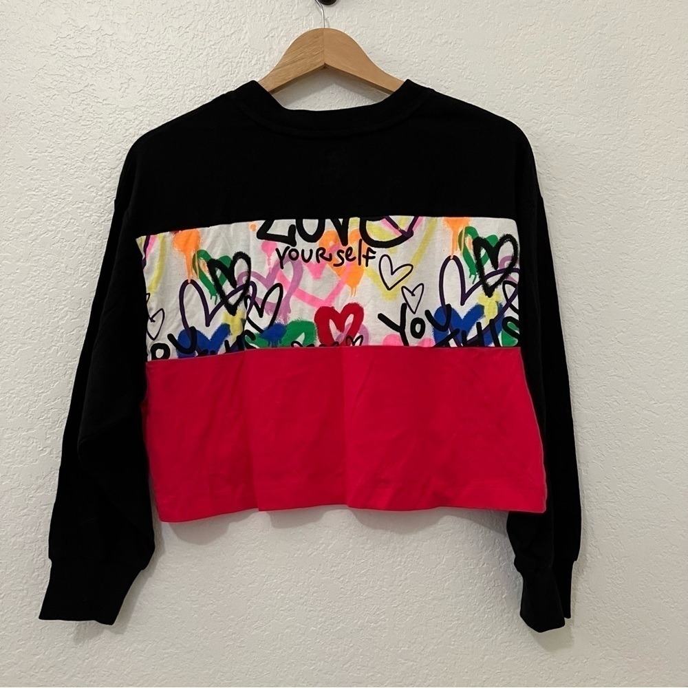 Girls Justice cropped tee color block black and pink/ SZ Small 7/8 - Picture 6 of 11